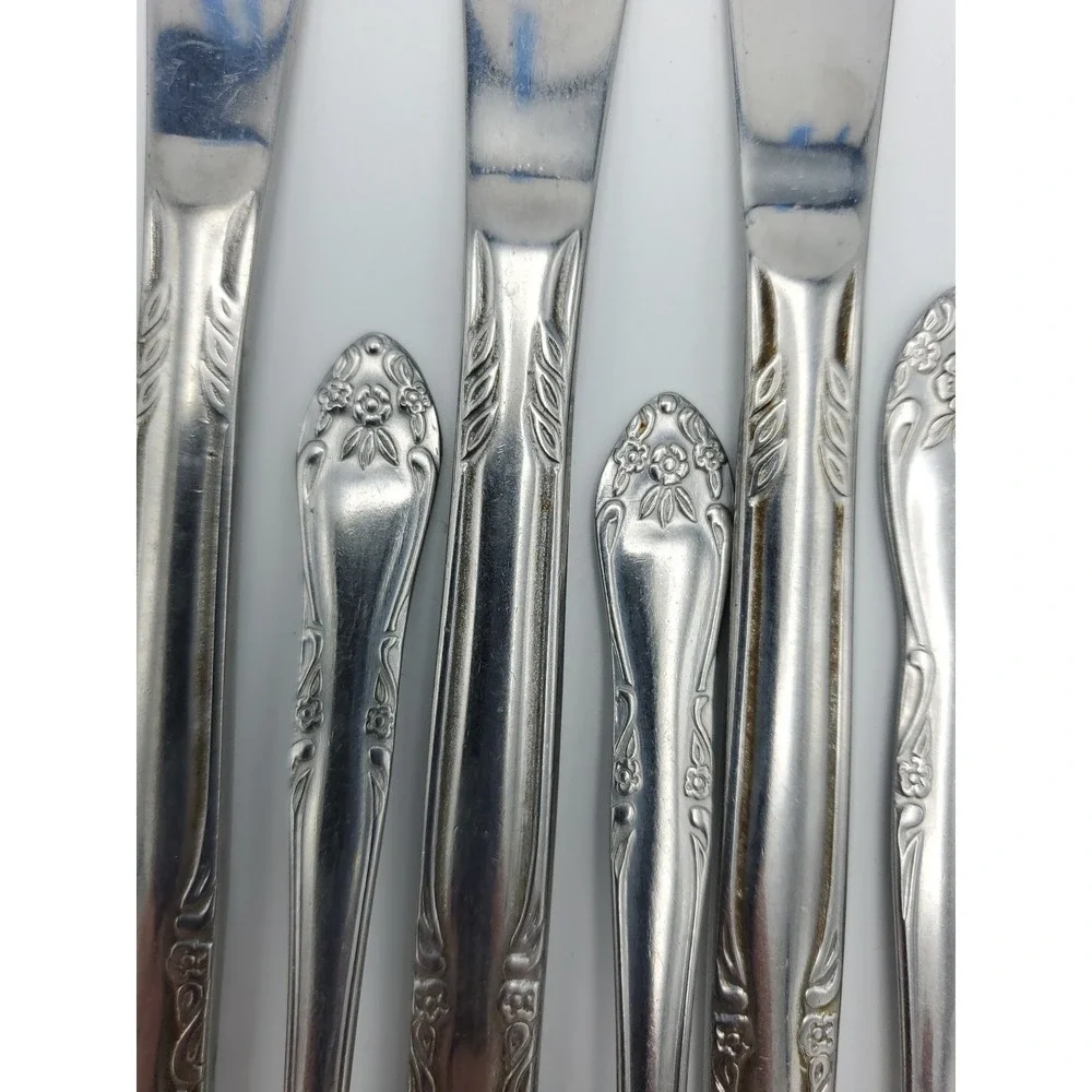 Vtg Kingston Present Verona Floral Pattern MCM‎ Stainless 8 Knife 4 Spoon 3 Fork